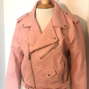 ZARA Pink Leather Look Moto Jacket XL